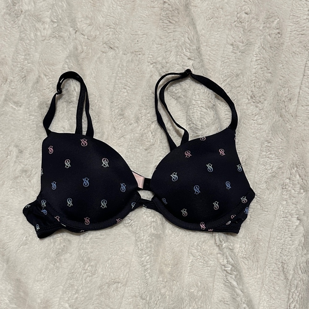 Victoria's Secret Black Bra with Multicolor Logo Pattern